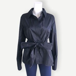 BADGLEY MISCHKA 100% Silk Long Sleeve Formal Wrap Top in Black - L